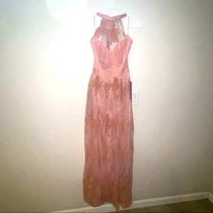 High-Neck Long Halter Formal Dress in Blush Pink